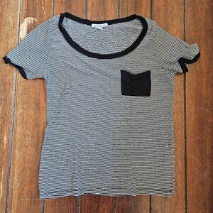 Charlotte Russe Black White Striped Short Sleeve Crew Neck Pocket Tee Tshirt M